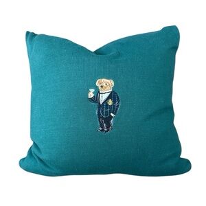 Ralph Lauren Polo Alsten Martini Bear Sweater Cotton Feather Green Pillow 18 In